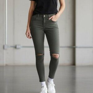 Asos Glamorous Ripped Knee Skinny Jeans Distressed Grey High Rise Waist Small